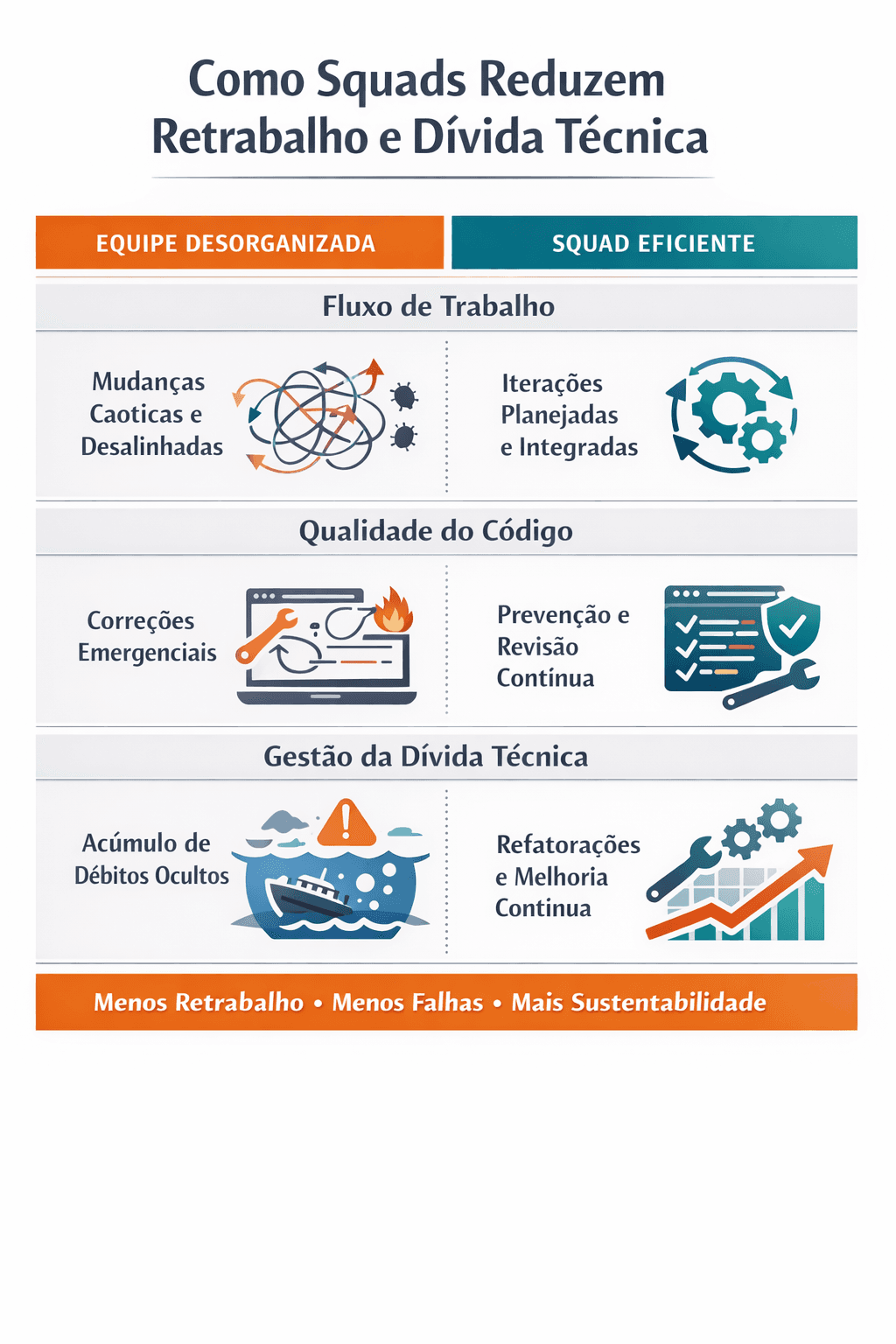Como squads reduzem retrabalho e dívida técnica